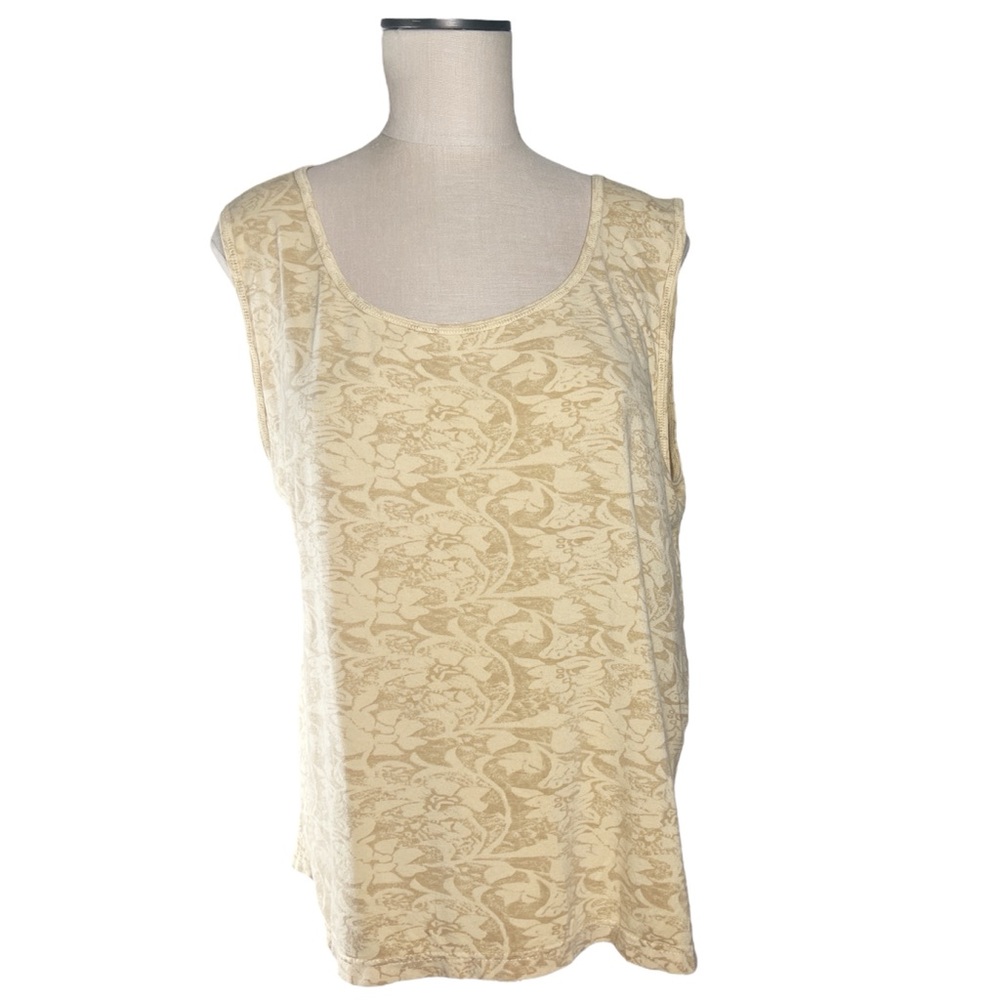 Chico’s Design Floral Print Butter Yellow Sleeveless Knit Top Sz Chico’s 3 Sz 16